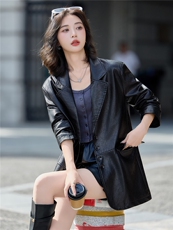 2025秋季女装新款大量现货时尚洋气港风宽松西装皮衣外套，女装皮衣，缘衣格