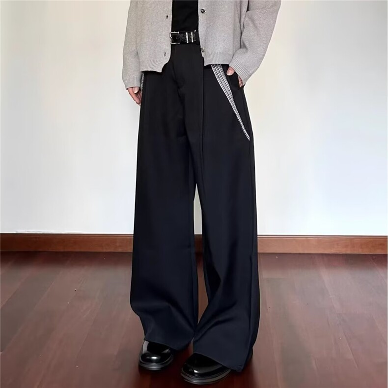 美式高级设计感阔腿西装休闲裤男女宽松垂感复古街头柳钉褶布长裤，男装西服套装，星座506A