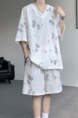 TZ786-特批55控98夏季新款扎染冰丝速干大码短袖短裤T恤套装，男装牛仔裤，电商A059