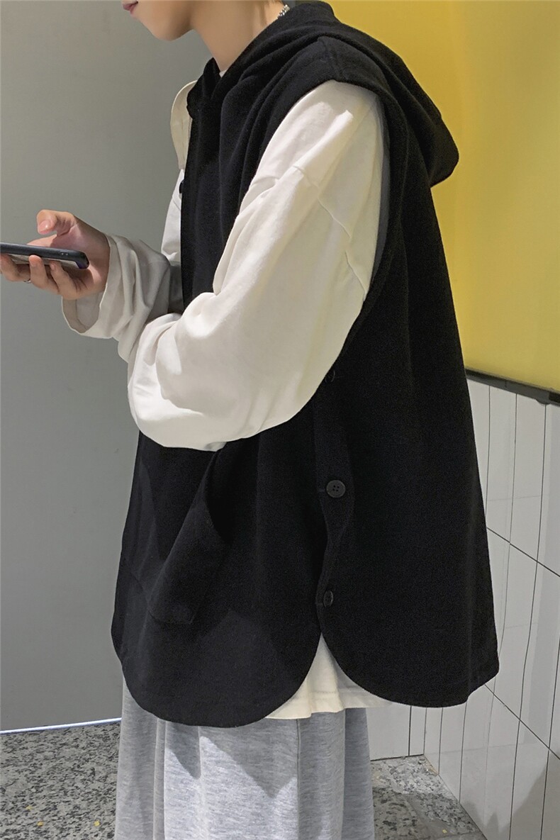 秋冬港风针织背心宽松休闲慵懒风毛线连帽马甲男女百搭H204/P50,男装背心/马甲,电商A221A