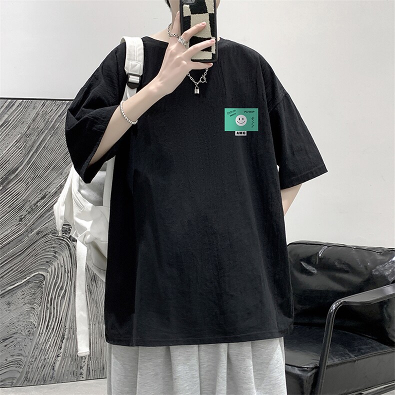 YT26264-P30亚麻短袖t恤男大码五分袖男宽松七分袖港风模特,男装T恤,电商A040
