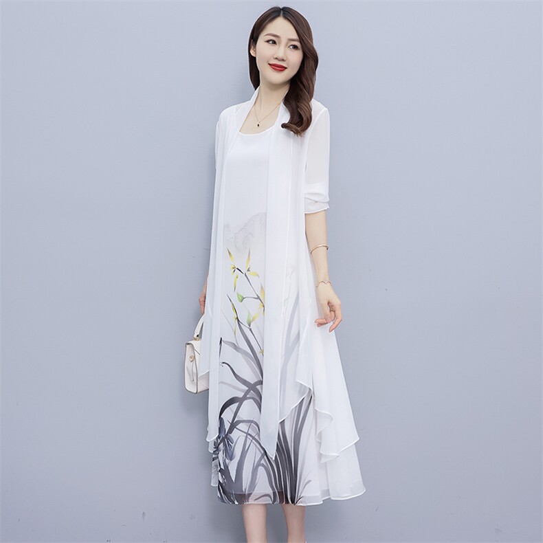 雪纺小披肩配裙子夏季新外搭开衫女士中长款宽松防晒衣连衣裙,女装连衣裙,秀美人生