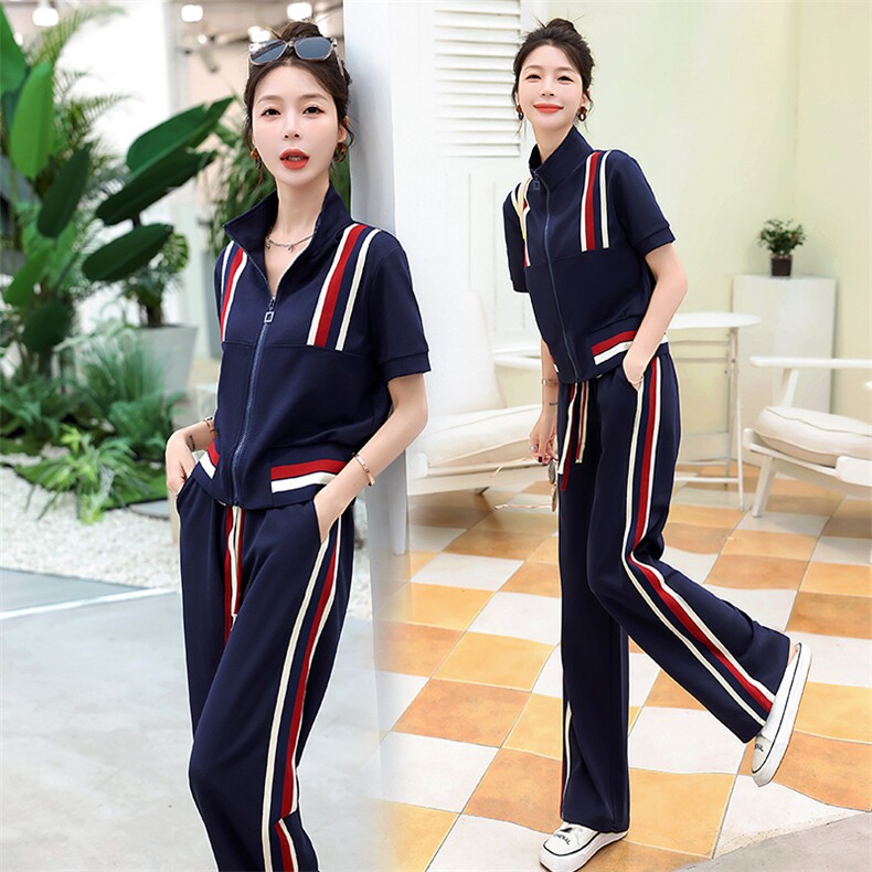 休闲运动套装女2025年新款春季时尚拼色运动服百搭女款两件套装裤,女装套装/套裙,妙形