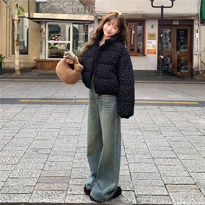 2025新款冬季超好看棉服女学生小个子波点棉袄短款休闲棉衣外套女,男装棉衣,星座506A