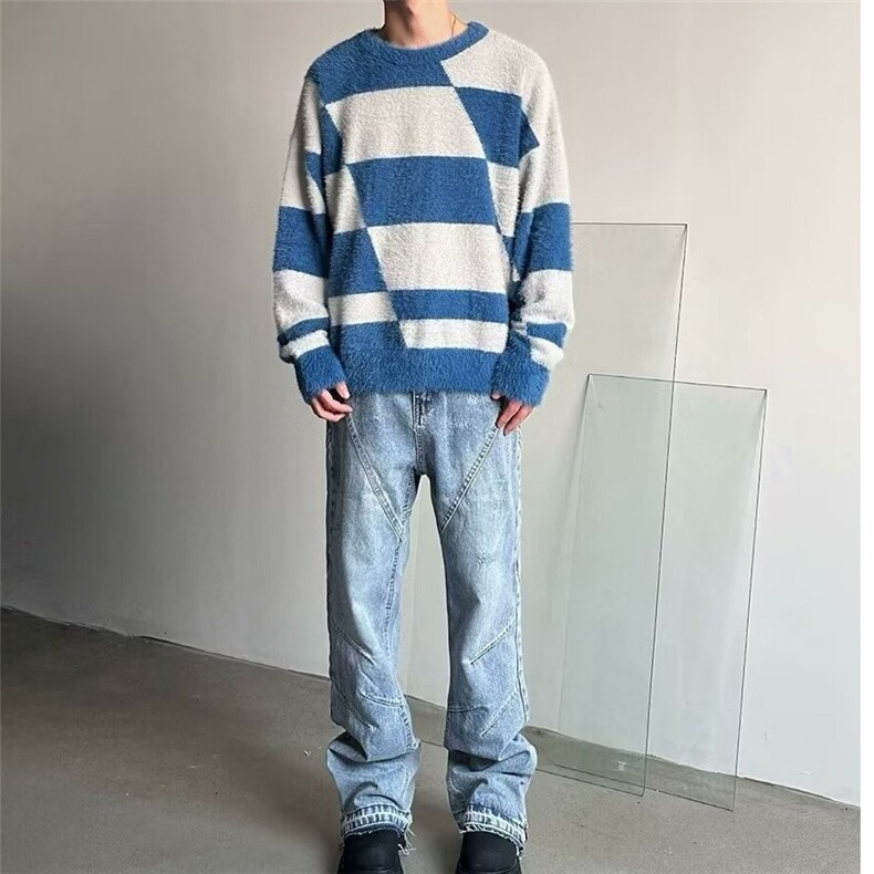 水洗做旧拼接设计黑色牛仔裤男,男装牛仔裤,星座218-1（原230）