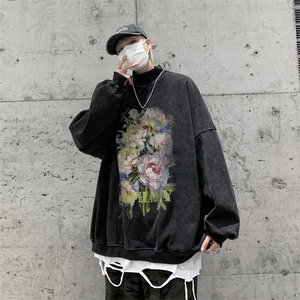 水洗做旧加绒加厚卫衣男23冬高领油画花朵打底衫 XZ514-2-X51-P78图片