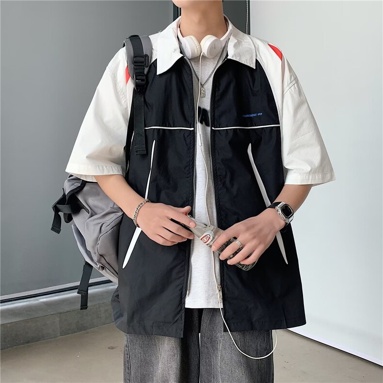 衬衫男短袖韩版潮流拼色字母帅2023夏季新款ins宽松外套CY383-P38,男装衬衫,星座412-3
