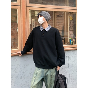 假两件卫衣男秋装2025新款潮流拼接撞色宽松长袖W4693-特价P35图片