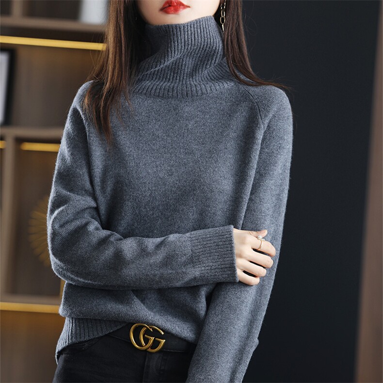 新款高领羊毛衫女秋冬宽松显瘦百搭时尚保暖毛衣,女装羊毛衫,朝思羊绒