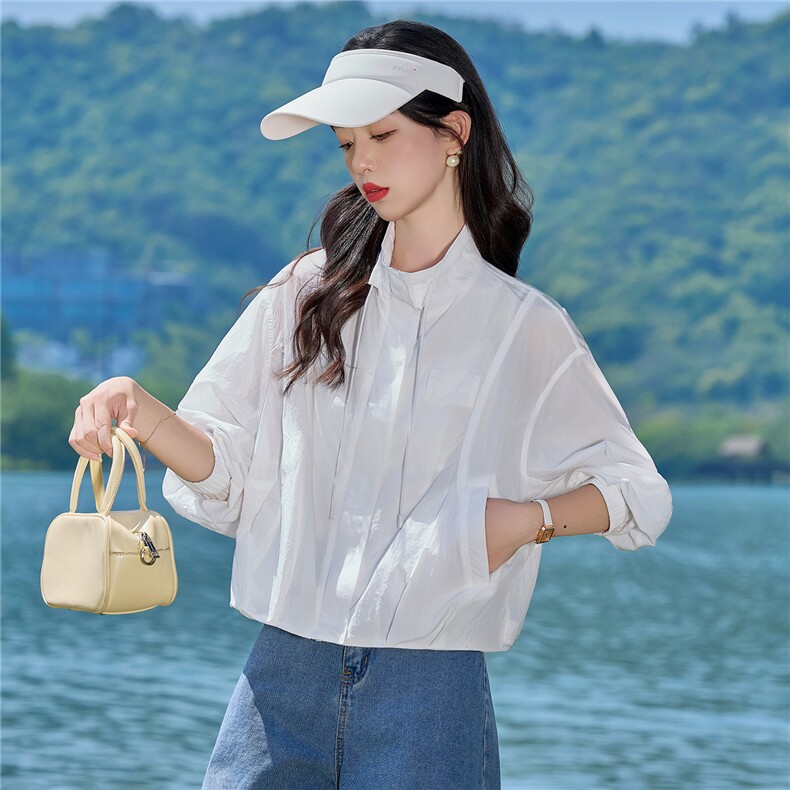 薄款防晒衣女2026新款夏季休闲宽松立领小个子轻薄透气上衣,女装防晒衣,梦懿尔