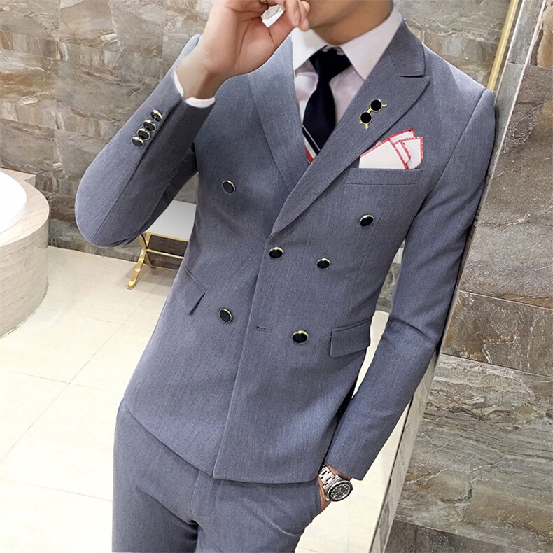 秋冬双排扣糖果色眼睛款西服套男三件套小西装外套A470-TZ79,男装西服套装,电商A207