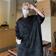 唐装衬衫式暗龙纹盘扣风唐装短袖衬衫夏季外套衬衣上衣C4515，男装衬衫，星座1116A-1（原606A）