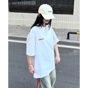 万针全刺绣工艺抖音得物高品质260克重磅纯棉双纱美式高街短袖T恤图片