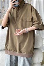 T6069/P35夏季简约短袖衬衫男设计感小众工装衬衣polo衫宽松T恤男，男装T恤，电商A141