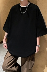 黑色t恤男圆领220g精梳棉短袖夏季百搭港风上衣百搭TX601-特P22，男装T恤，电商A178