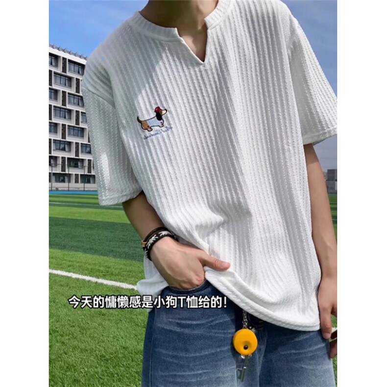 夏季新款腊肠小狗刺绣短袖纯色简约圆领休闲上衣半截袖TD26,男装T恤,星座1116A（原606A-3）