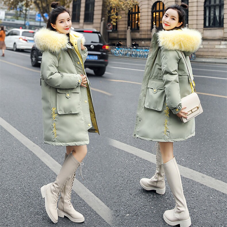 2020棉服刺绣女中长款新款冬季韩版时尚气质收腰工装棉衣派克服，女装派克服，艾仟回(原伊仟回)