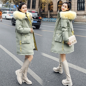 2020棉服刺绣女中长款新款冬季韩版时尚气质收腰工装棉衣 派克服,女装派克服,艾仟回(原伊仟回)