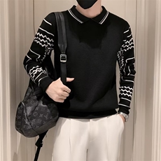 男士翻领毛衣秋冬季长袖波浪纹打底衫线衣男装polo领针织衫S542，男装针织衫/毛衣，星座1116A-2（原606A-1）