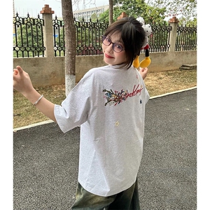 万针全刺绣工艺抖音得物高品质260克重磅纯棉双纱美式高街短袖T恤图片