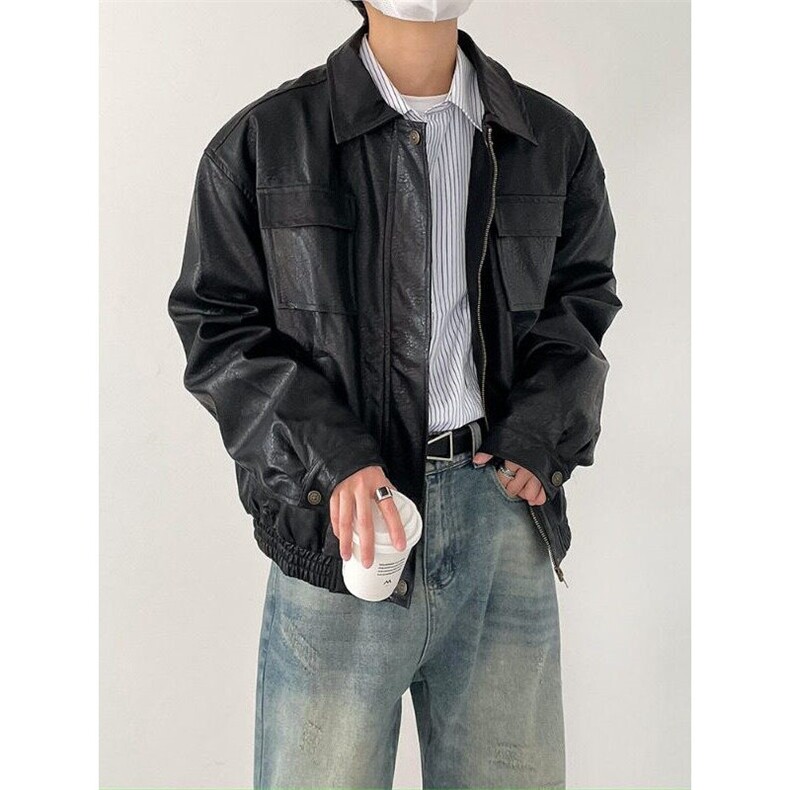痞帅Pu皮衣小众双拉链垫肩皮夹克男机车服秋冬高街外套PW637,男装夹克,星座1116A（原606A-3）