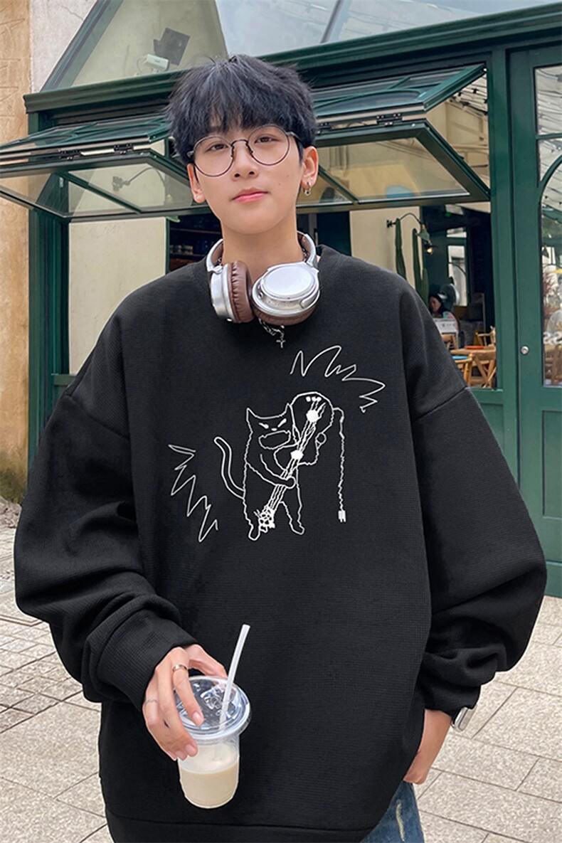 华夫格！华夫格上衣男圆领华夫格卫衣男大码长袖t恤男HY234-特P23,男装T恤,电商B367