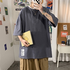 YT26045-P30亚麻短袖t恤男大码五分袖男宽松七分袖海报风，男装T恤，电商A040