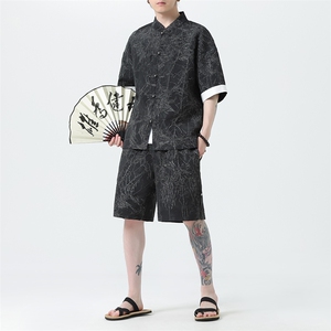 2026夏季新款风男装新中式盘扣肌理感套装短袖+短裤A98-P105图片