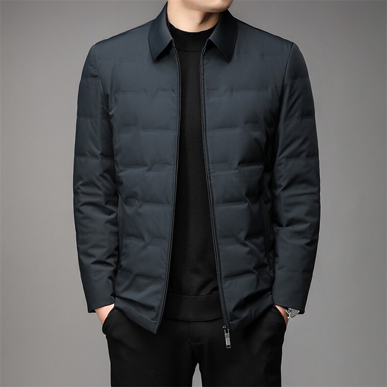 冬季新款男士翻领羽绒服中年商务休闲上衣白鸭绒厚款保暖外套男装，男装羽绒服，电商B212（原钱塘6029）