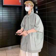 男款夏季拉链短袖夹克潮牌工装夹克上衣男生潮流，男装夹克，星座1013