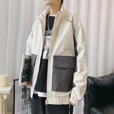 2021春季男士休闲港风外套男潮流夹克外套男宽松拼接9218-P75，男装夹克，电商A128