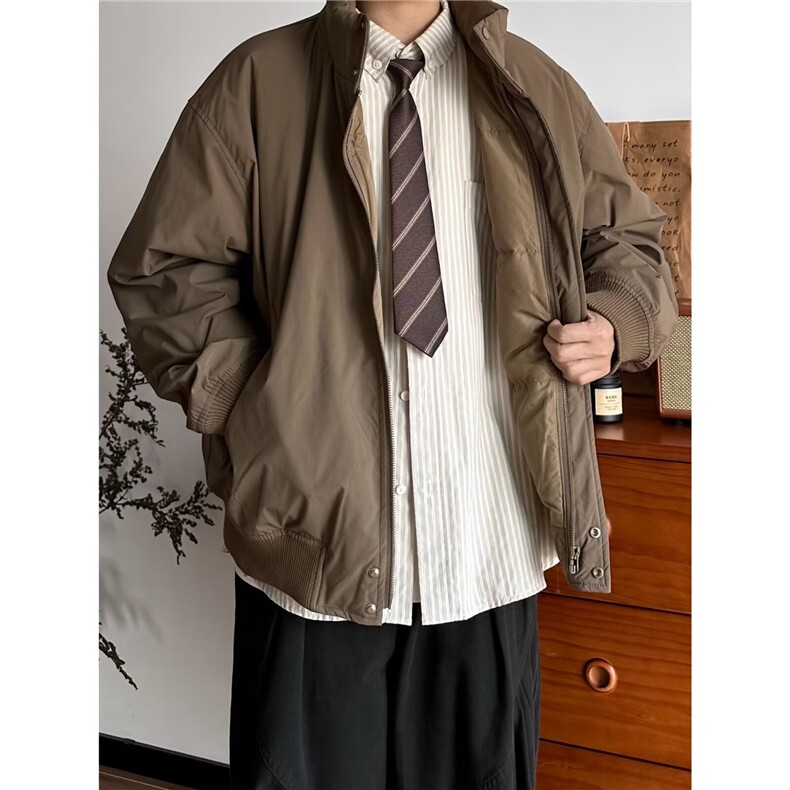 美式复古纯色立领工装棉服男女同款冬季潮牌情侣保暖棉衣,男装棉衣,星座506A