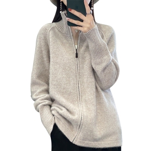 秋冬新款高领羊绒针织开衫女纯色拉链毛衣外穿宽松显瘦羊毛外图片