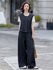 2026年夏季女装三件套T恤+马甲+阔腿裤休闲套装，女装套装/套裙，微微衣阁