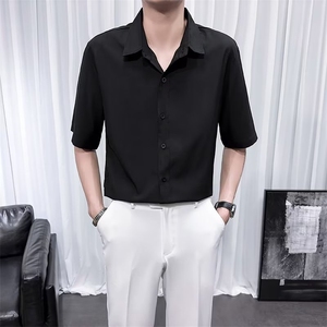 冰丝短袖衬衫男商务休闲免烫半袖衬衣夏季宽松五分半袖寸衫 D6图片