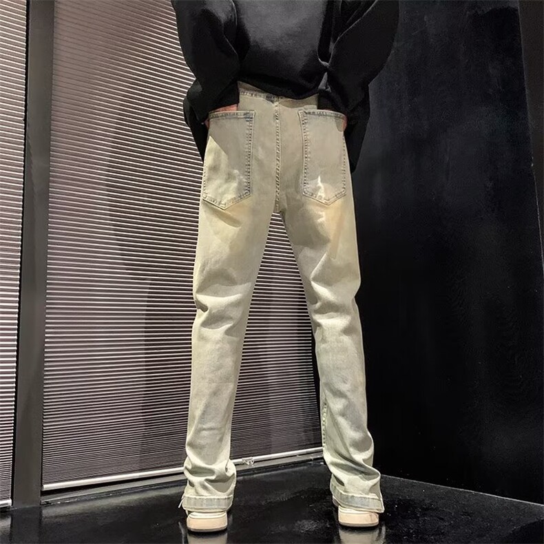 牛仔裤男春秋新款美式高街vibe水洗做旧裤脚拉链开叉直筒休闲长裤,男装牛仔裤,星座601-2