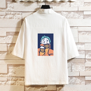 HF59042-P40风汉服男开衫外套七分袖道袍 砖墙挂拍图片