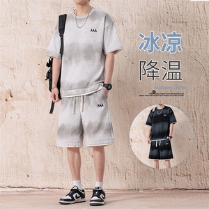 渐变色扎染短袖T恤套装男五分短袖休闲运动套装217-2-TZ08-特P55图片