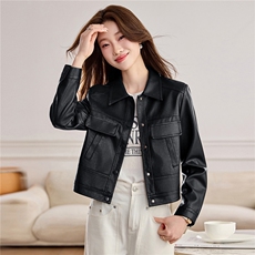 【春季女装新款】2026大量现货春季时尚立领宽松皮衣外套，女装皮衣，缘衣格