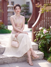 现货高级感新中式立领短袖女2026新款改良旗袍领收腰时尚套裙套裙，女装套装/套裙，兰菲阁