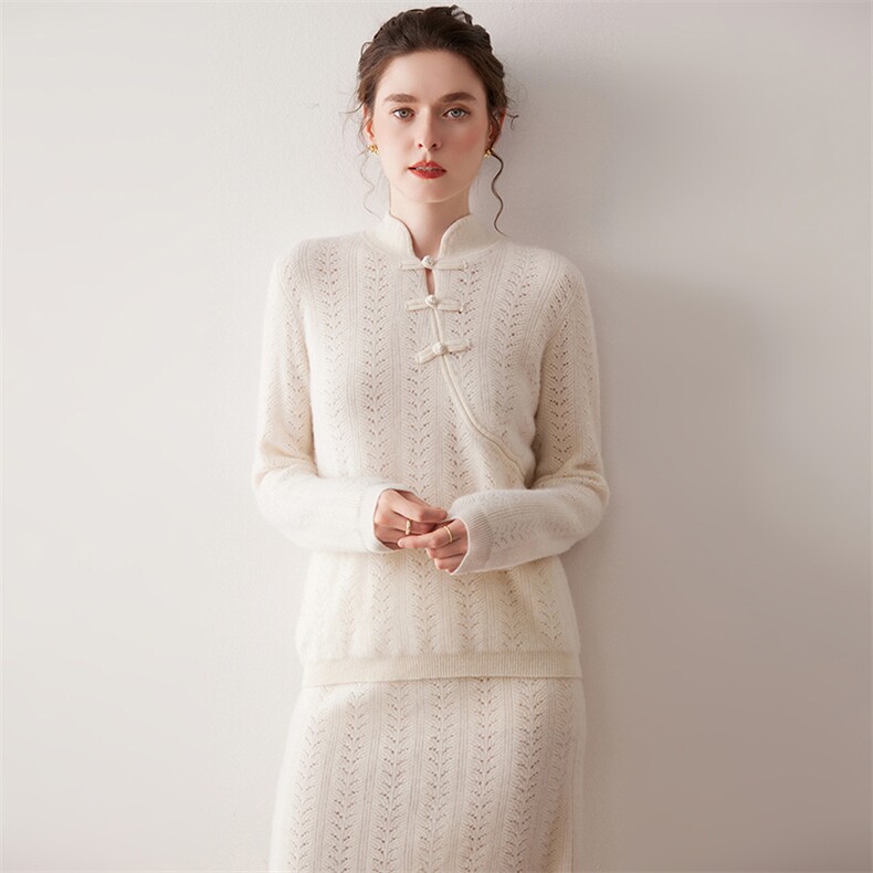 2025年秋季新款百搭女士旗袍镂空套装，女装套装/套裙，尚达羊绒