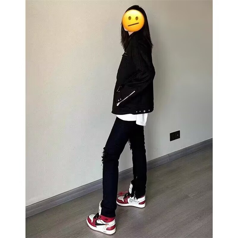 黑色解构鹿皮绒外套男女美式高街飞行员夹克棒球服秋冬L56333-P78,男装夹克,星座1008