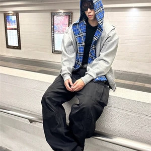 假两件连帽卫衣外套男秋冬设计感叠穿宽松高级感夹克WY889 P60图片