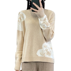 时尚百搭秋冬新款羊毛刺绣毛衣显瘦修身保暖针织衫，女装羊毛衫，科源羊绒