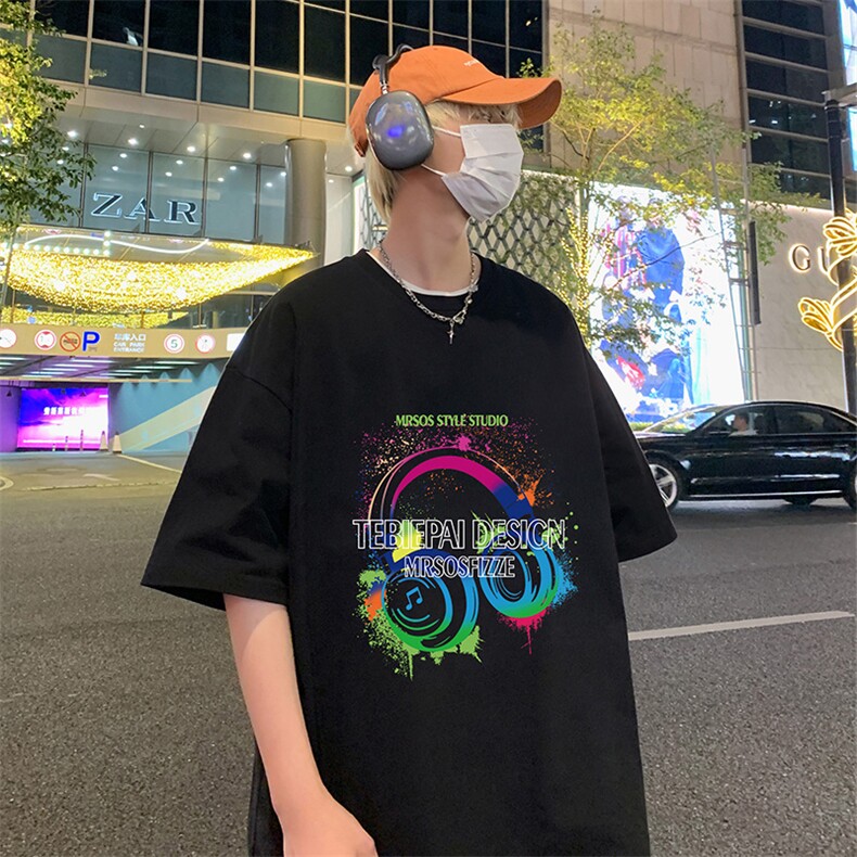 T782P26夏季新品港风高街美式短袖T恤宽松ins重磅纯棉体恤,男装T恤,星座304A