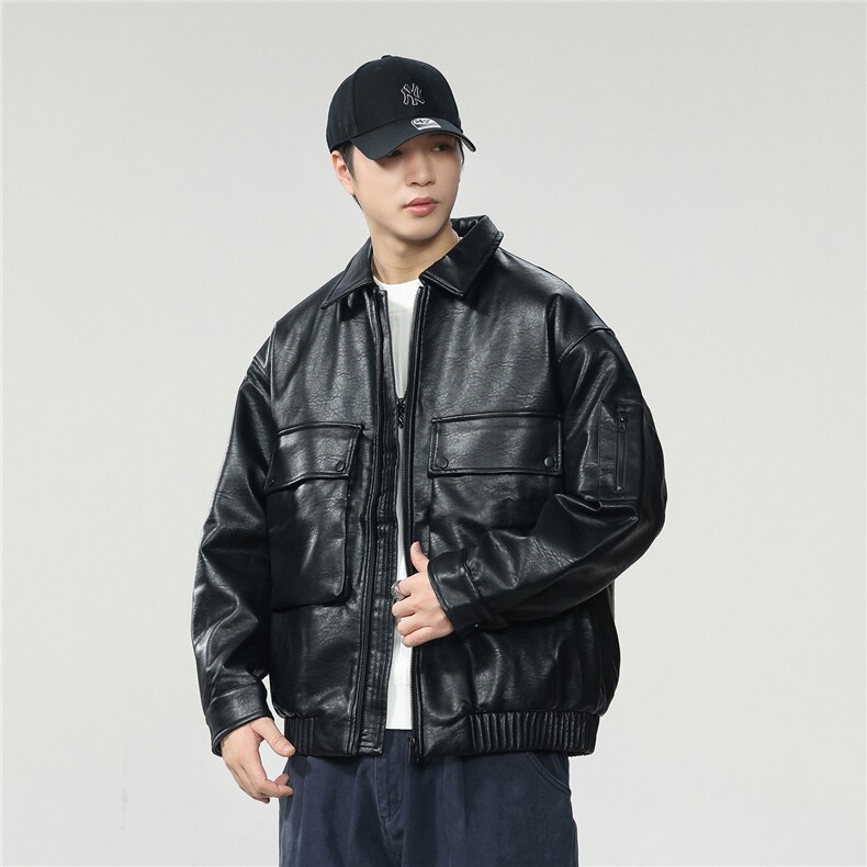 2025美式复古皮衣外套男款秋季宽松休闲百搭潮流机车服夹克男图片
