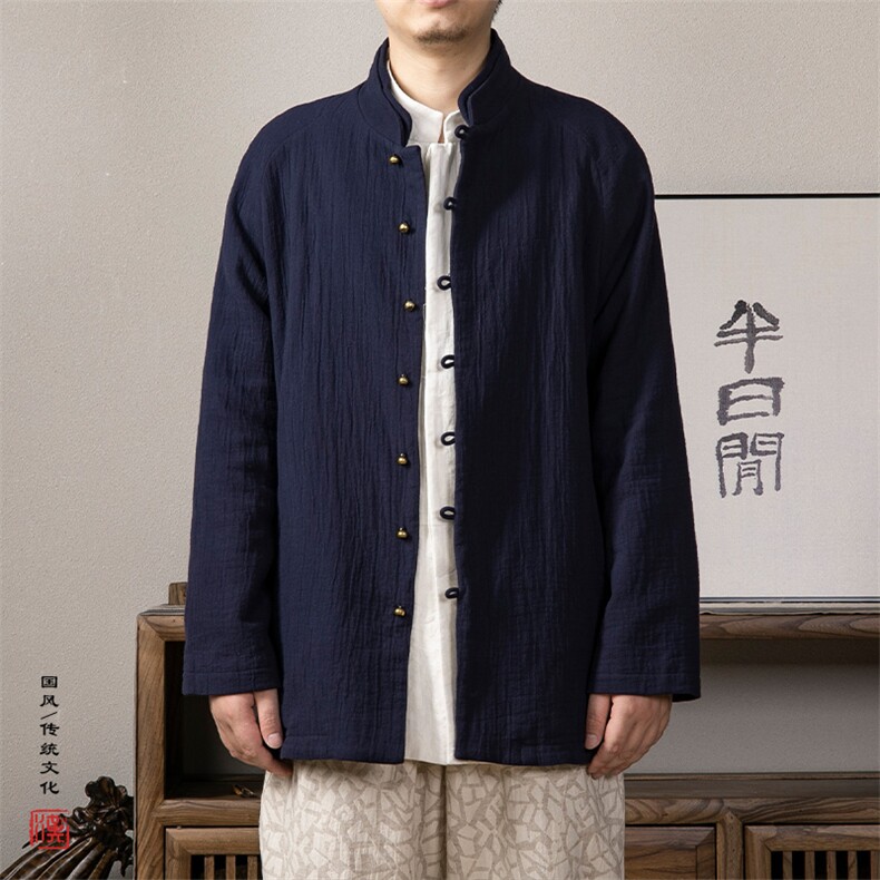 2025秋冬新款风男装棉麻立领新中式唐装外套M52P120,男装民族服装,钱塘802