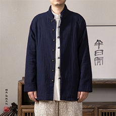 2025秋冬新款风男装棉麻立领新中式唐装外套M52P120，男装民族服装，钱塘802