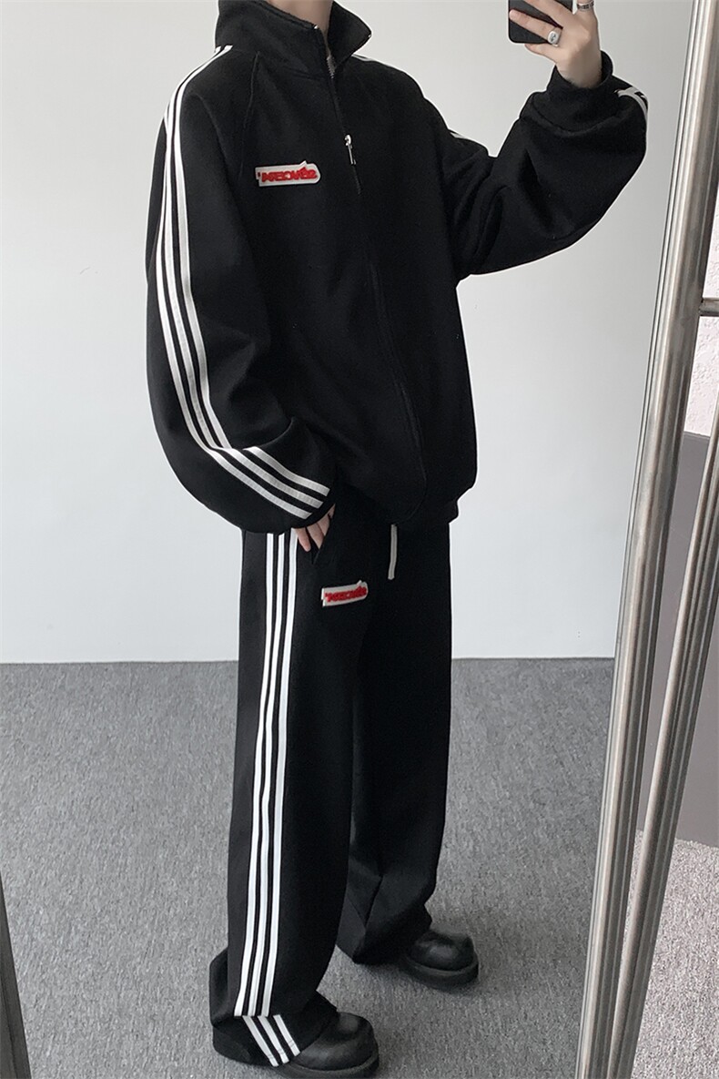 8XL-M条纹撞色开衫新年红卫衣运动套装潮牌运动服校园风TZ114P118,男装休闲套装,电商D206-1