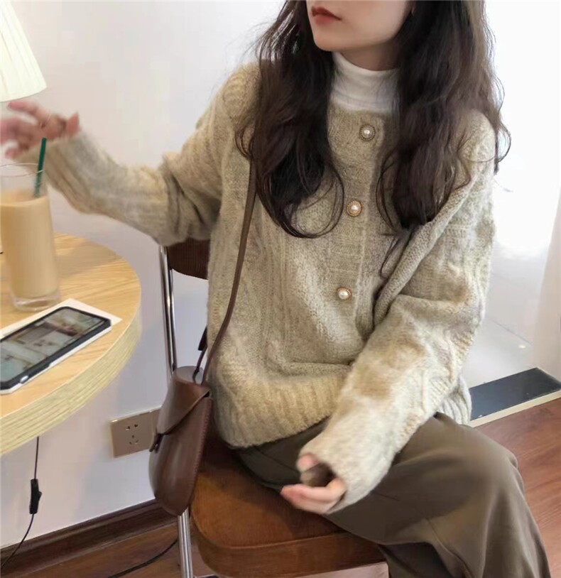 5针珍珠扣开衫2024年秋季纯色毛针织衫,女装羊毛衫,泰沅羊绒